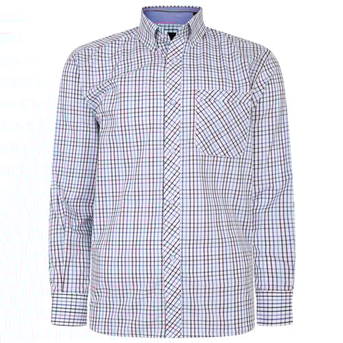 KAM Premium Stretch Long Sleeve Mini Check Shirt White